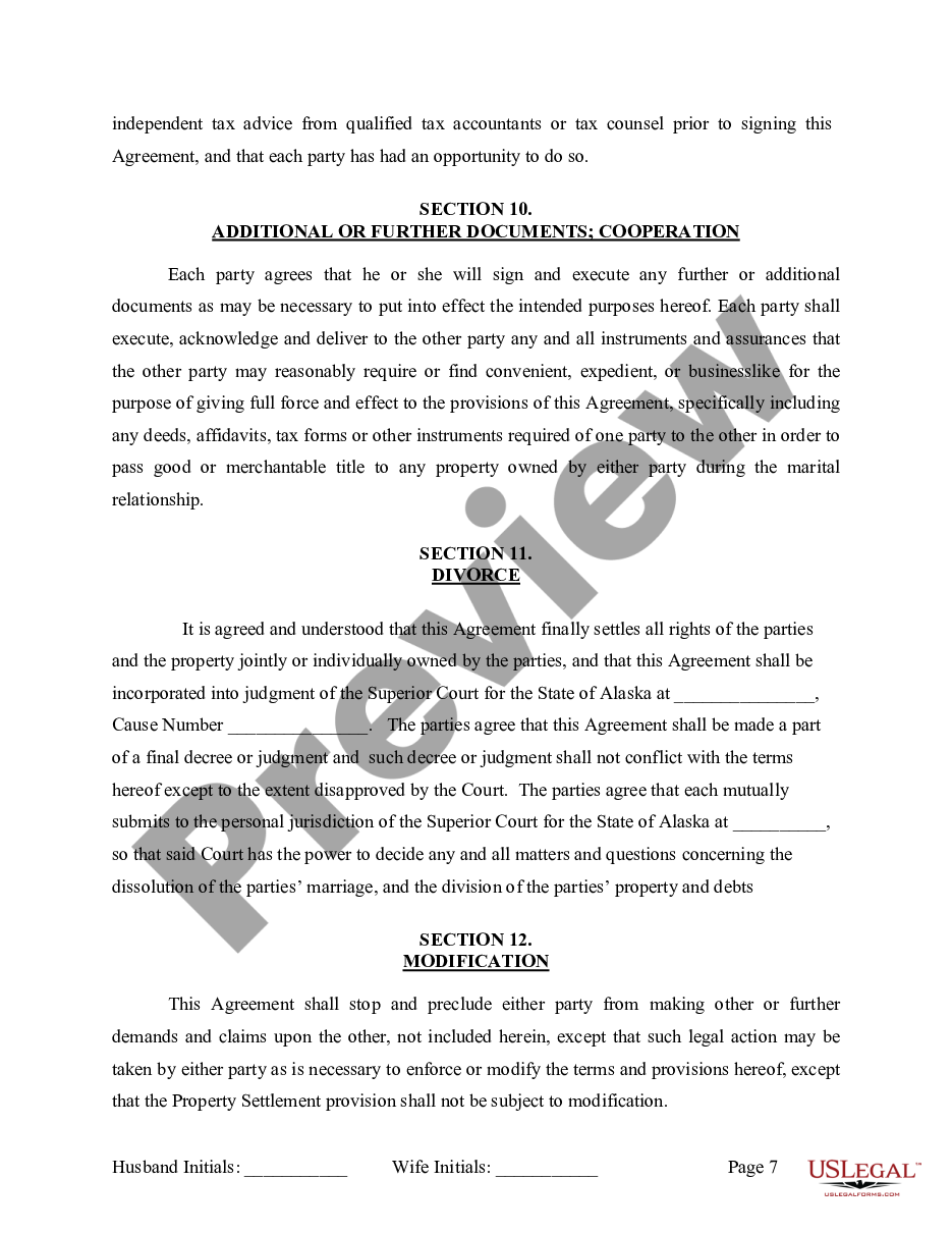 page 7 Marital Legal Separation and Property Settlement Agreement where No Children or No Joint Property or Debts and Divorce Action Filed preview