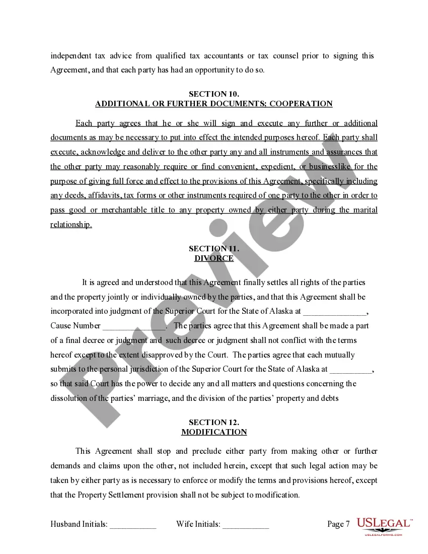 Preview Marital Legal Separation and Property Settlement Agreement where No Children or No Joint Property or Debts and Divorce Action Filed