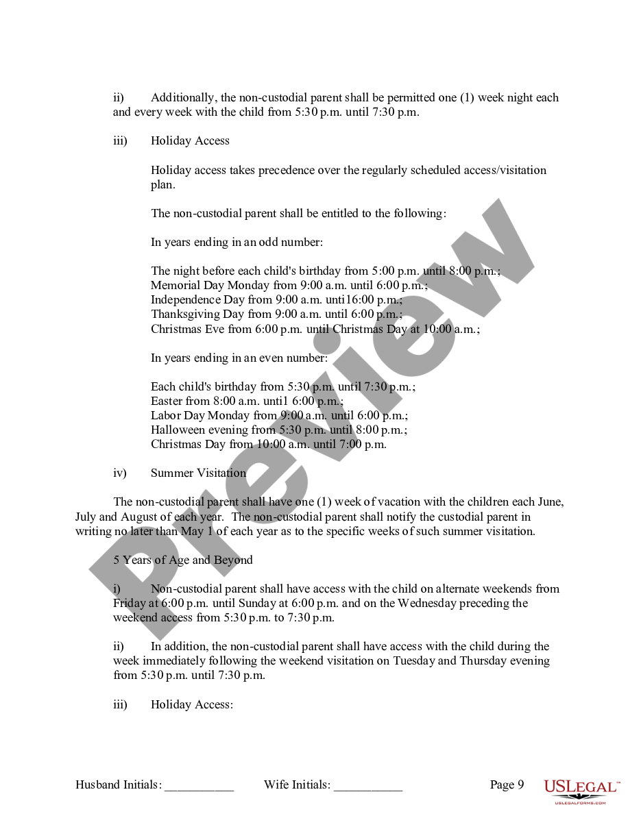 page 9 Marital Legal Separation and Property Settlement Agreement where Minor Children and No Joint Property or Debts and Divorce Action Filed preview
