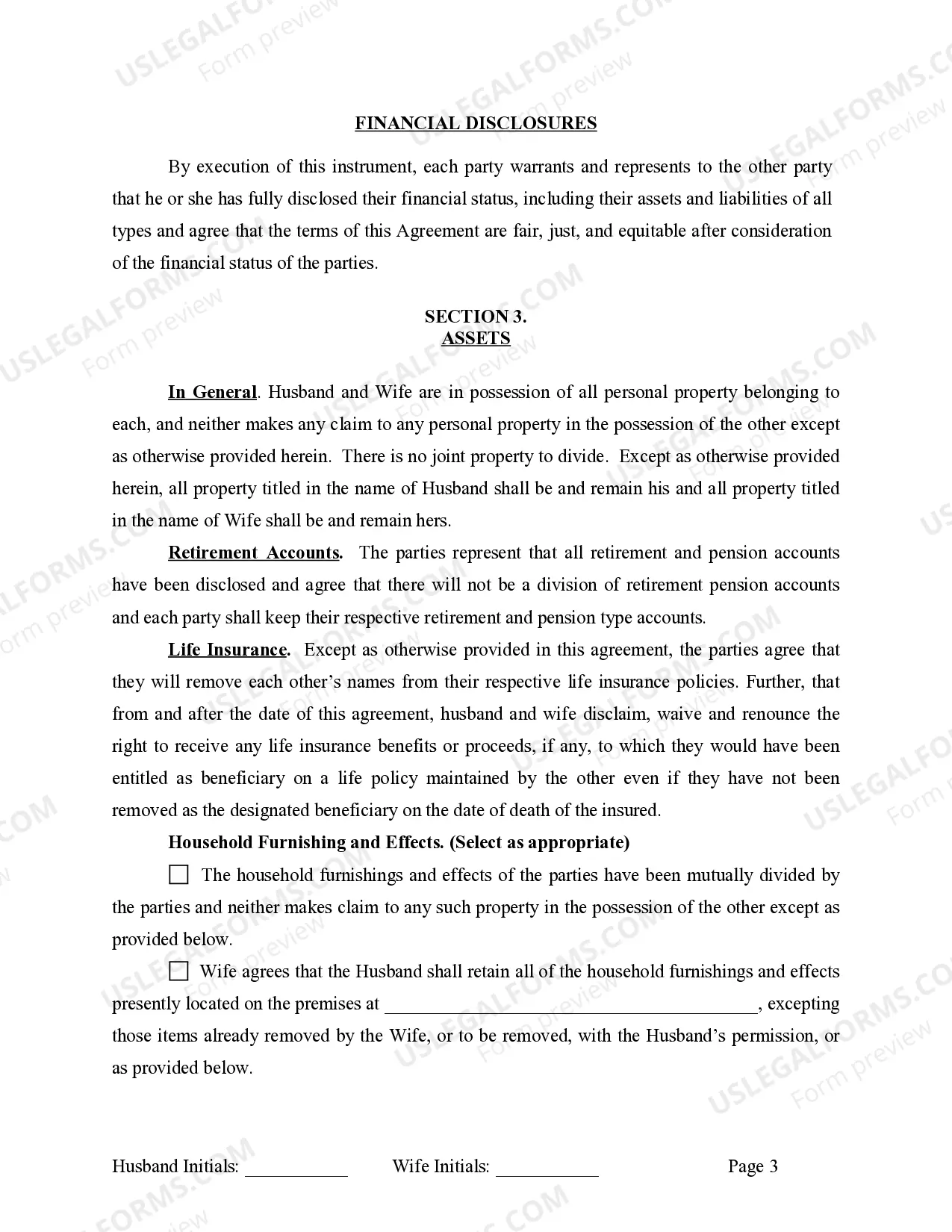 Preview Marital Legal Separation and Property Settlement Agreement where Minor Children and No Joint Property or Debts and Divorce Action Filed