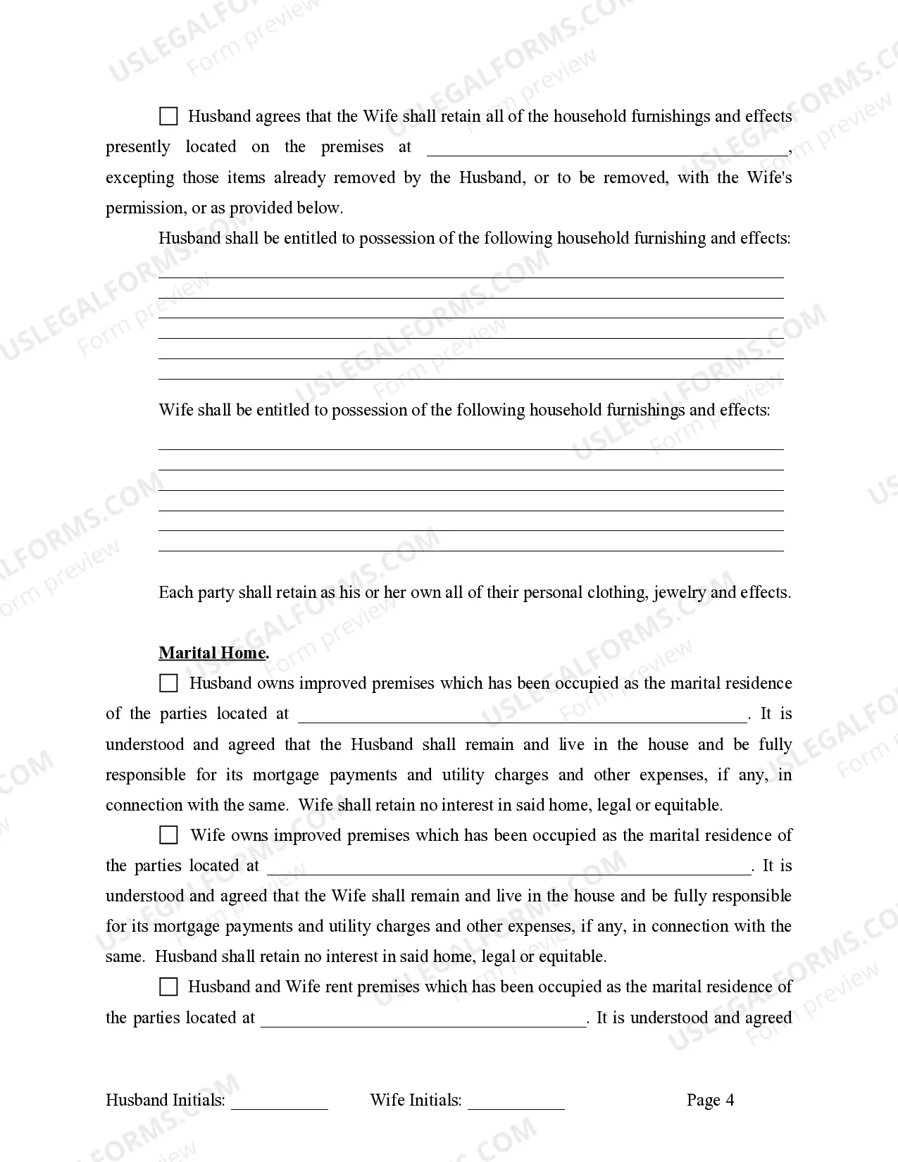 Preview Marital Legal Separation and Property Settlement Agreement where Minor Children and No Joint Property or Debts and Divorce Action Filed