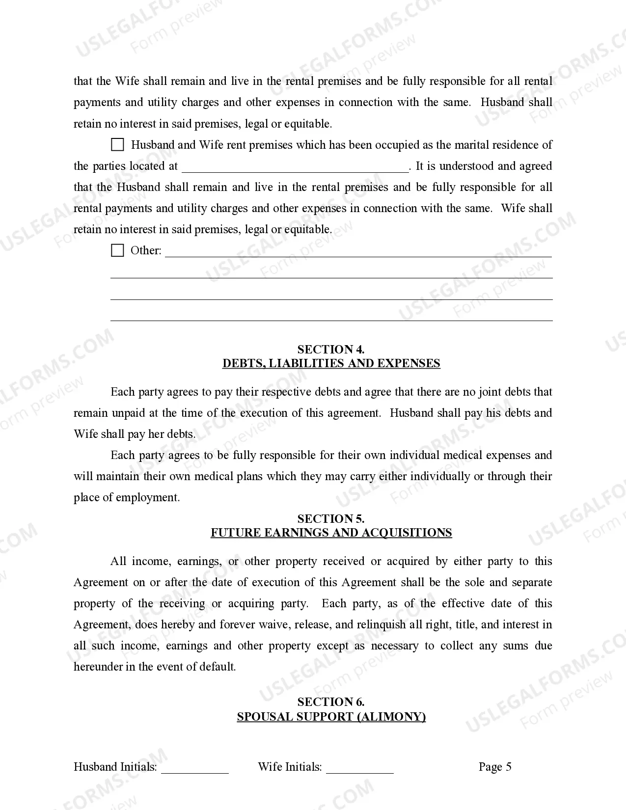 Preview Marital Legal Separation and Property Settlement Agreement where Minor Children and No Joint Property or Debts and Divorce Action Filed
