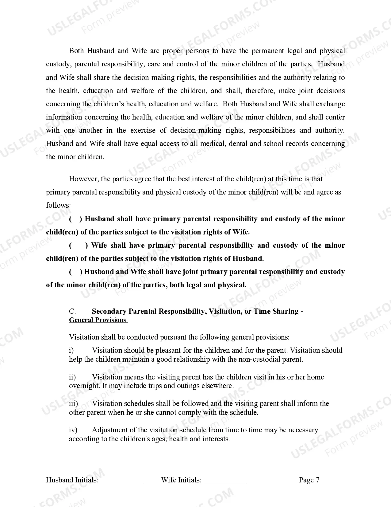 Preview Marital Legal Separation and Property Settlement Agreement where Minor Children and No Joint Property or Debts and Divorce Action Filed