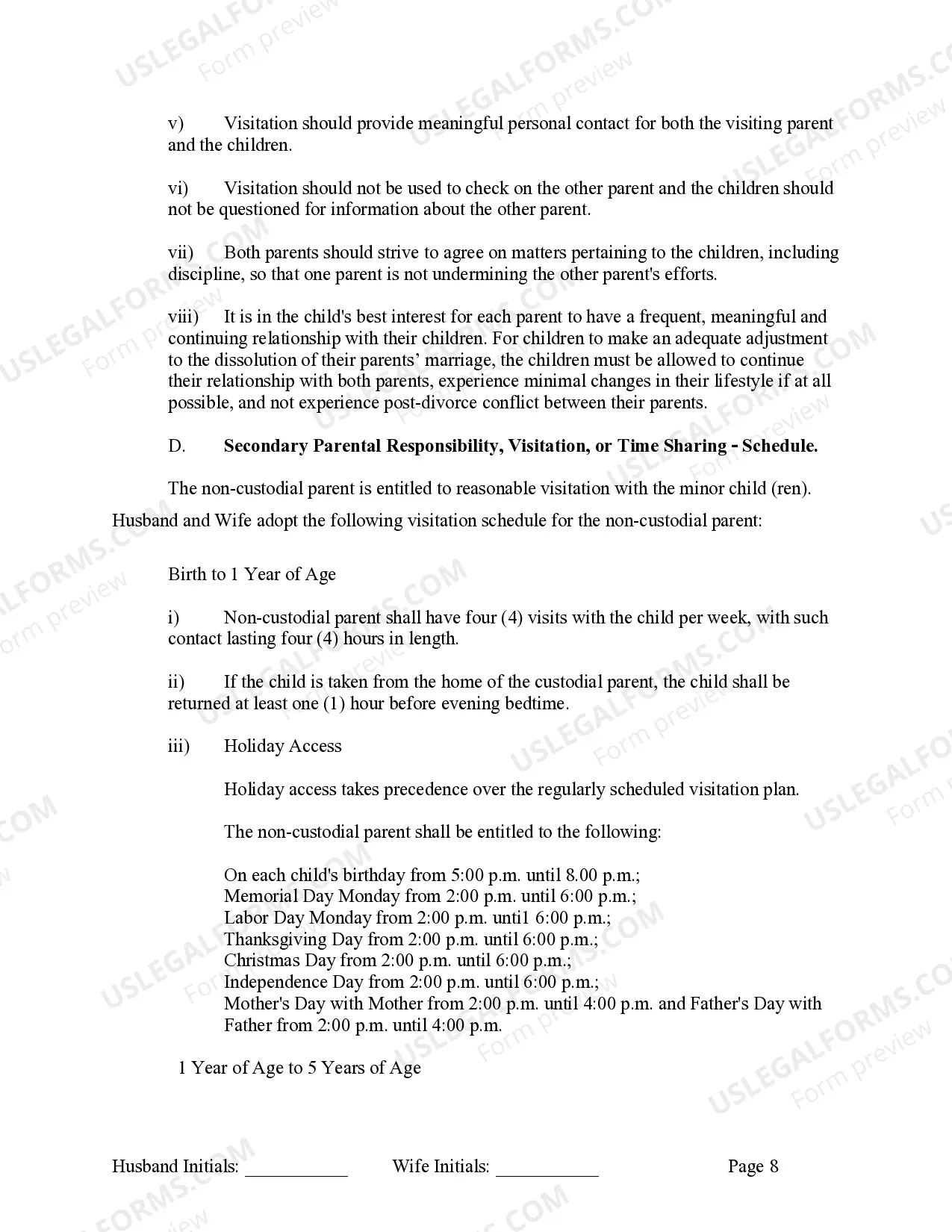 Preview Marital Legal Separation and Property Settlement Agreement where Minor Children and No Joint Property or Debts and Divorce Action Filed