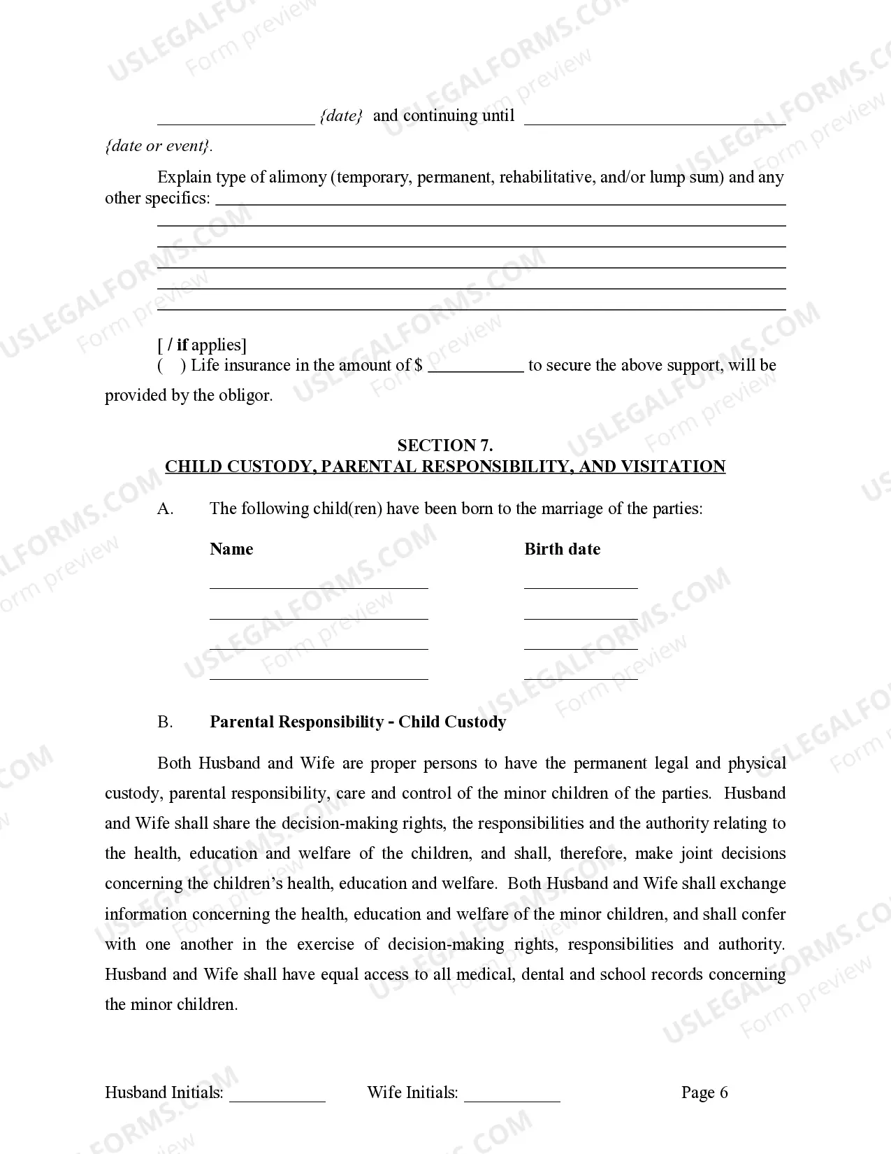 Preview Marital Legal Separation and Property Settlement Agreement where Minor Children and No Joint Property or Debts that is Effective Immediately