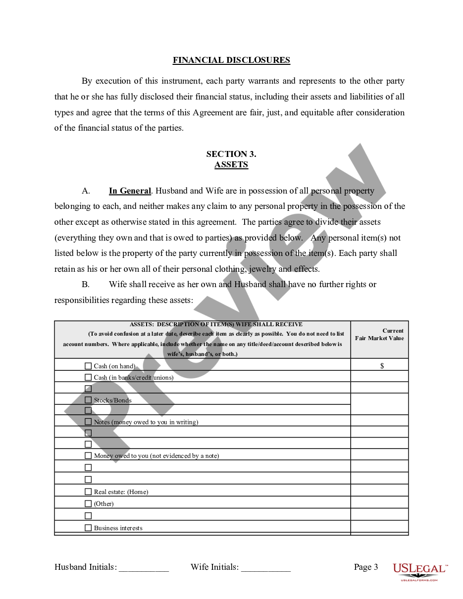 page 3 Marital Legal Separation and Property Settlement Agreement where Minor Children and Parties May have Joint Property or Debts and Divorce Action Filed preview