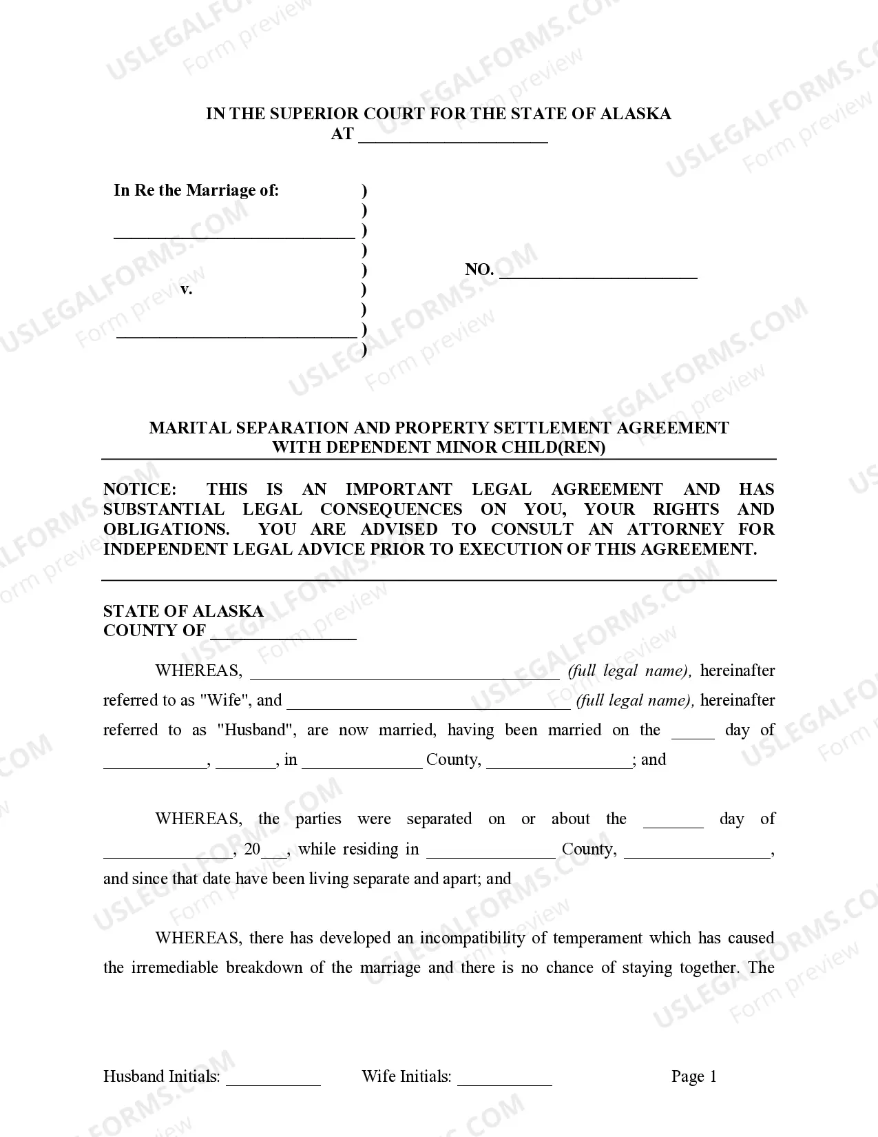 Preview Marital Legal Separation and Property Settlement Agreement where Minor Children and Parties May have Joint Property or Debts and Divorce Action Filed