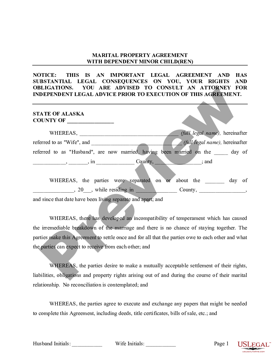 page 1 Marital Legal Separation and Property Settlement Agreement Minor Children Parties May have Joint Property or Debts effective Immediately preview
