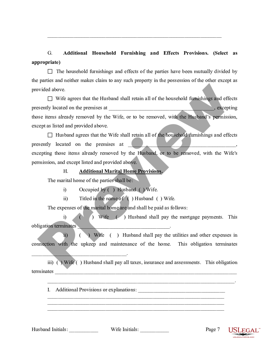 page 7 Marital Legal Separation and Property Settlement Agreement Minor Children Parties May have Joint Property or Debts effective Immediately preview