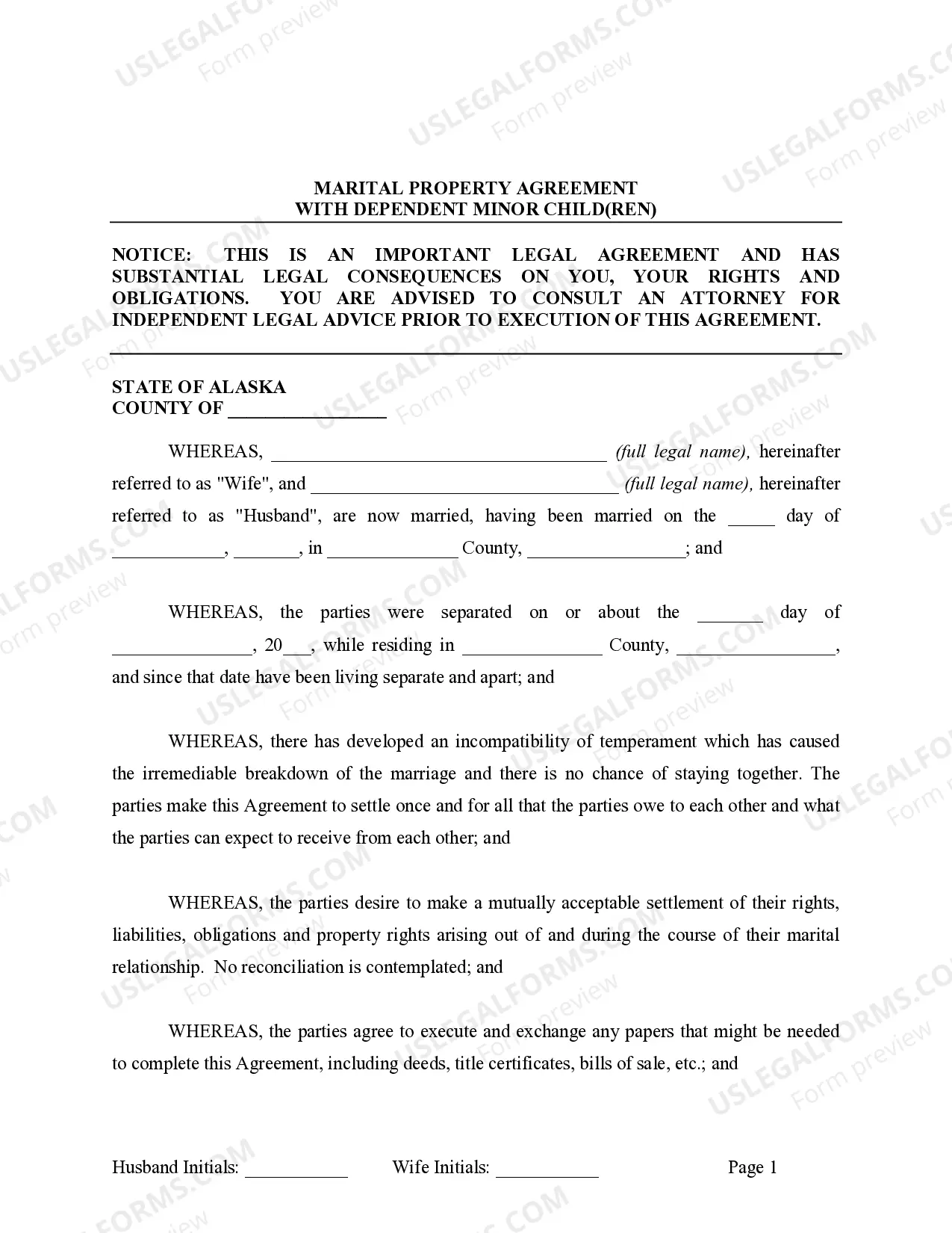 Preview Marital Legal Separation and Property Settlement Agreement Minor Children Parties May have Joint Property or Debts effective Immediately