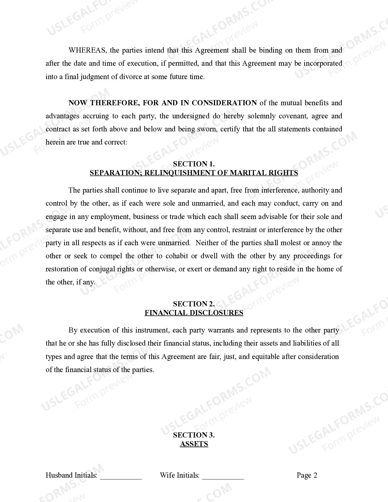 Preview Marital Legal Separation and Property Settlement Agreement Minor Children Parties May have Joint Property or Debts effective Immediately