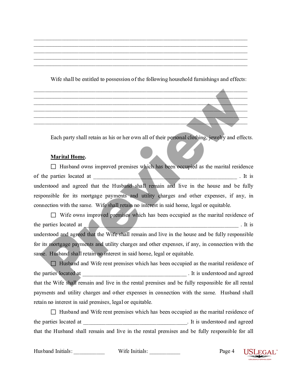 page 4 Marital Legal Separation and Property Settlement Agreement for persons with no Children, No Joint Property or Debts Effective Immediately preview