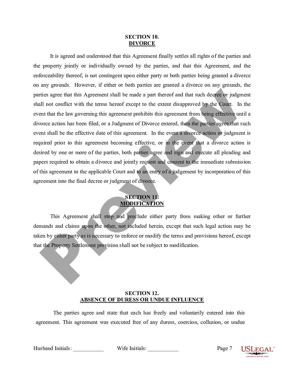 page 7 Marital Legal Separation and Property Settlement Agreement for persons with no Children, No Joint Property or Debts Effective Immediately preview