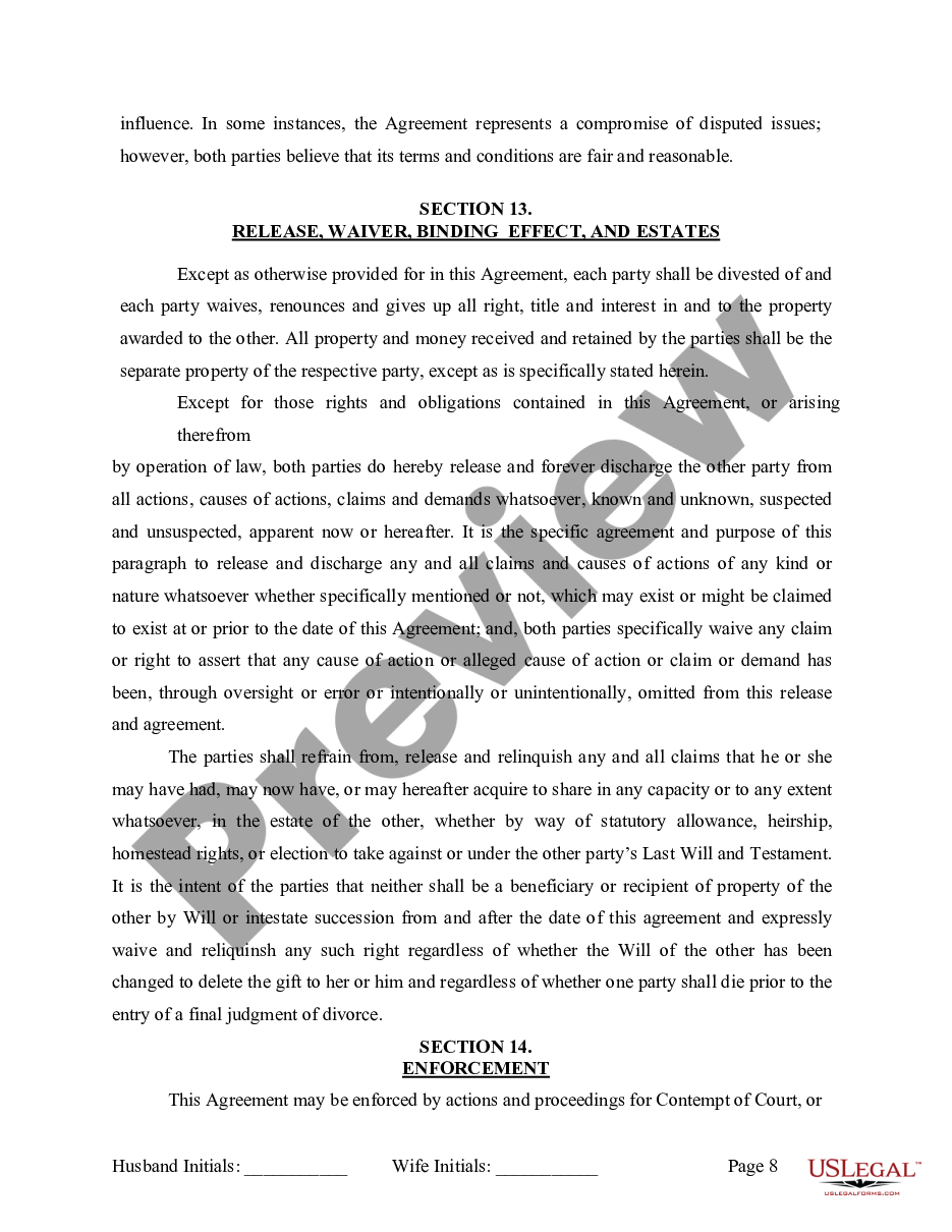 page 8 Marital Legal Separation and Property Settlement Agreement for persons with no Children, No Joint Property or Debts Effective Immediately preview