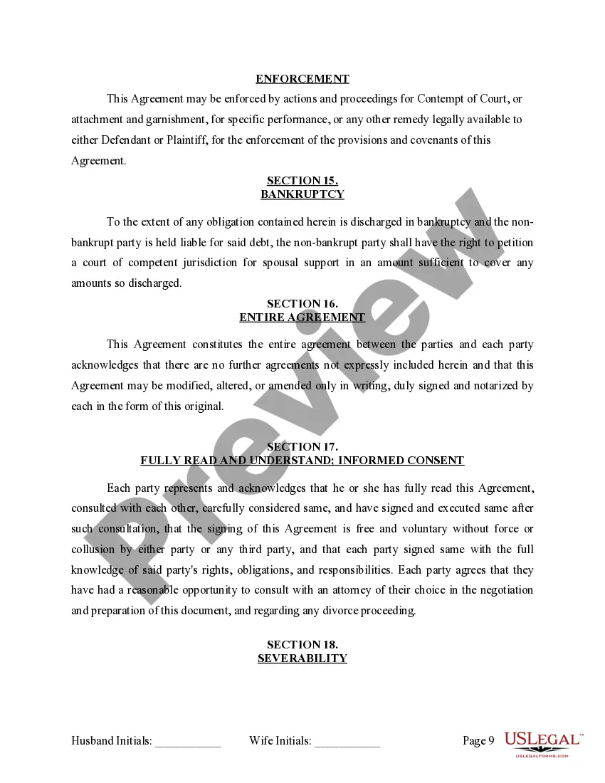 Preview Marital Legal Separation and Property Settlement Agreement for persons with no Children, No Joint Property or Debts Effective Immediately
