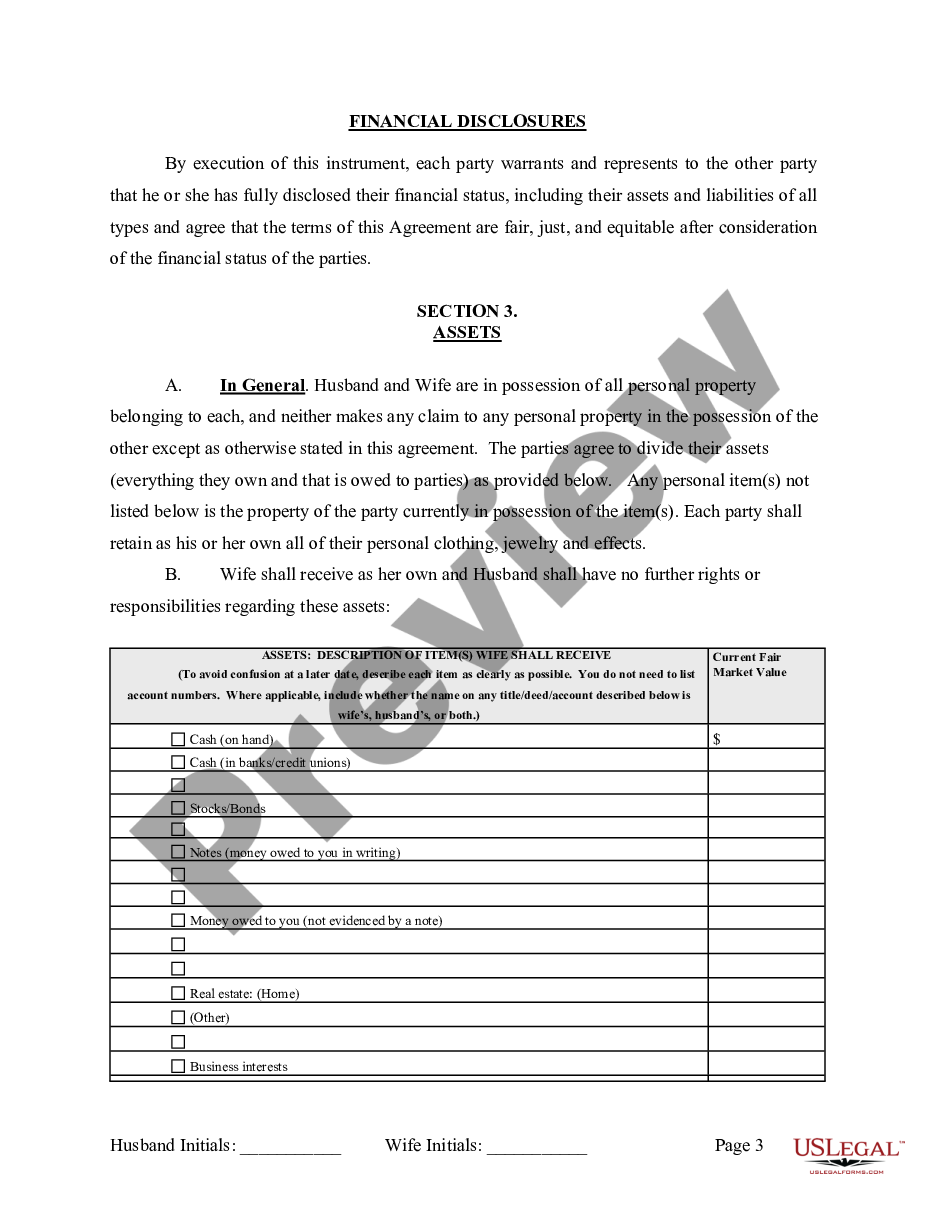 page 3 Marital Legal Separation and Property Settlement Agreement where No Children and parties may have Joint Property and / or Debts and Divorce Action Filed preview