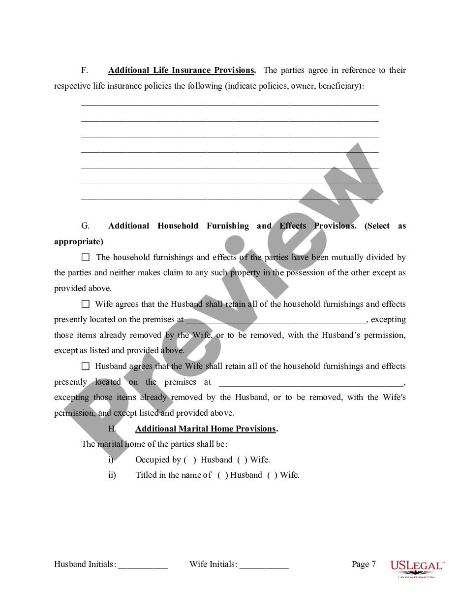 page 7 Marital Legal Separation and Property Settlement Agreement where No Children and parties may have Joint Property and / or Debts and Divorce Action Filed preview