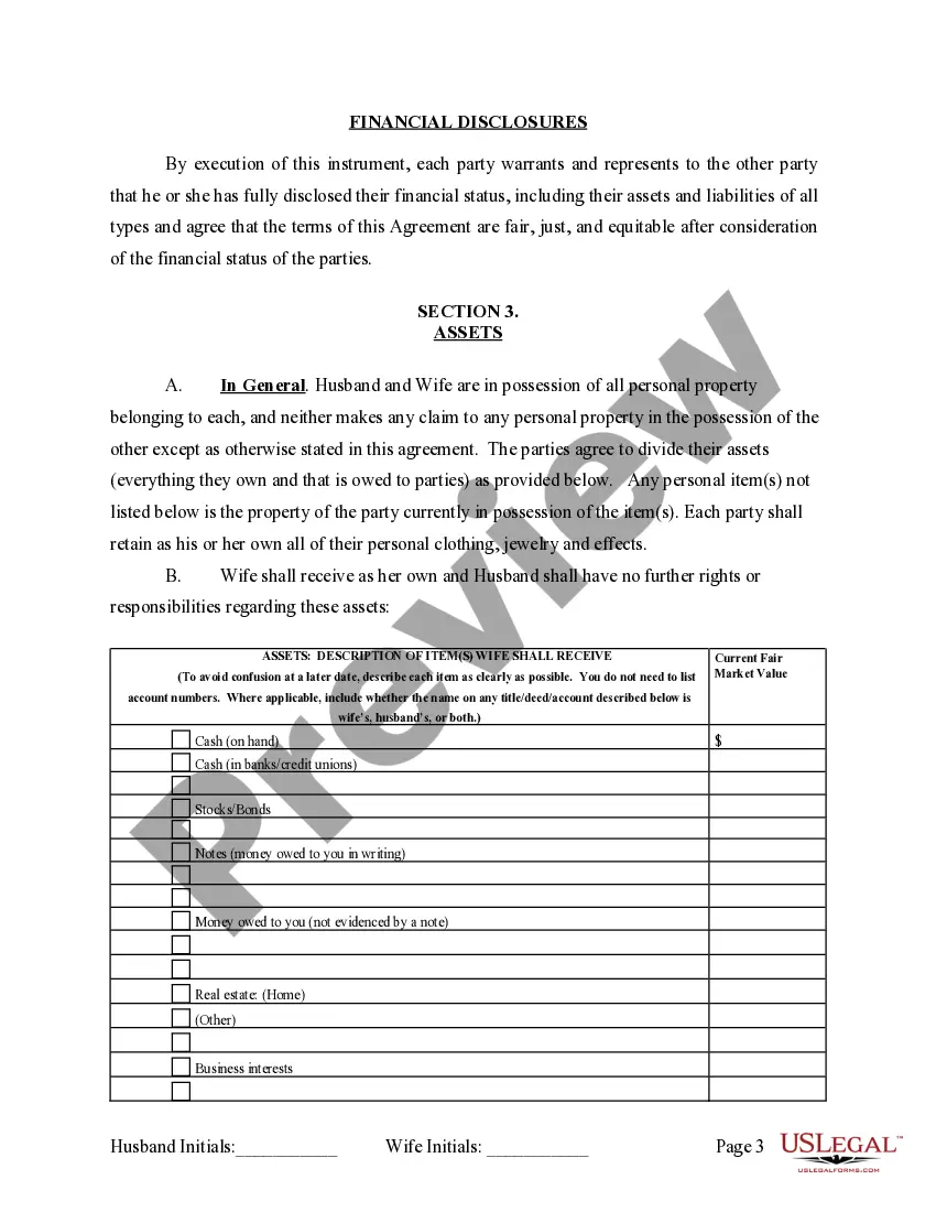 Preview Marital Legal Separation and Property Settlement Agreement where No Children and parties may have Joint Property and / or Debts and Divorce Action Filed
