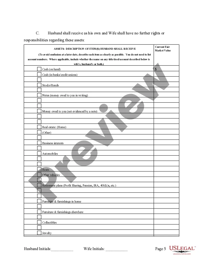 Preview Marital Legal Separation and Property Settlement Agreement where No Children and parties may have Joint Property and / or Debts and Divorce Action Filed