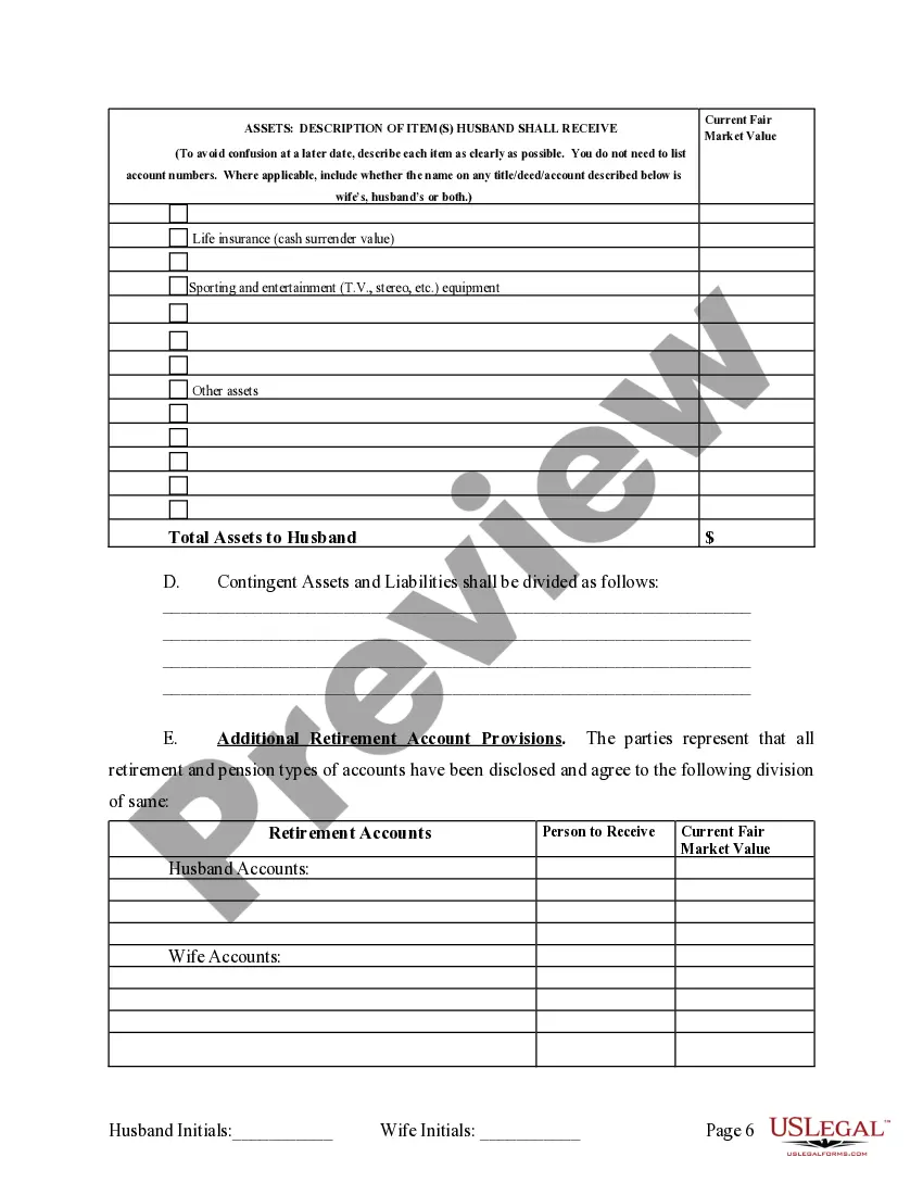 Preview Marital Legal Separation and Property Settlement Agreement where No Children and parties may have Joint Property and / or Debts and Divorce Action Filed