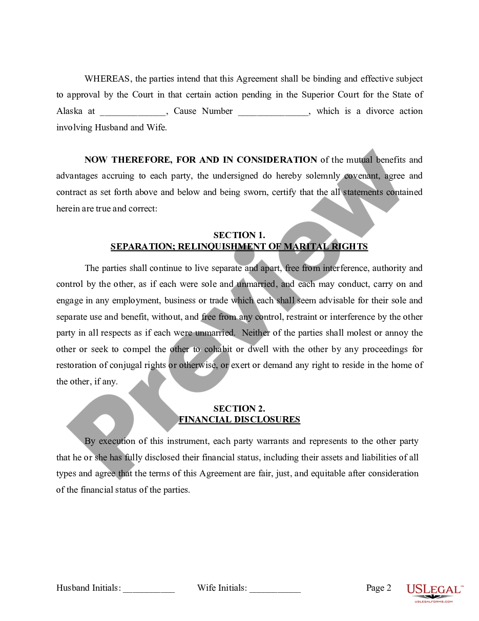 page 2 Marital Legal Separation and Property Settlement Agreement Adult Children Parties May have Joint Property or Debts where Divorce Action Filed preview