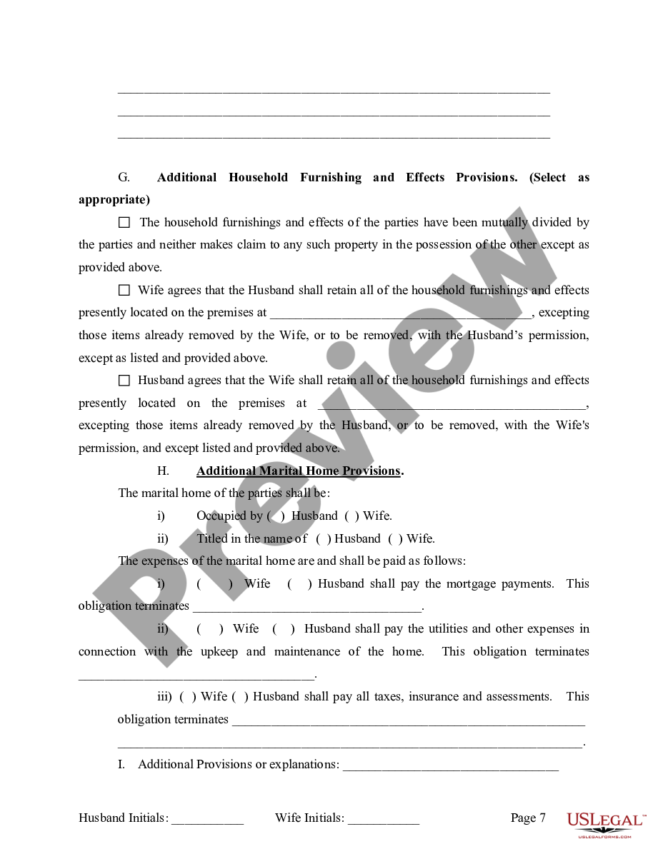 page 7 Marital Legal Separation and Property Settlement Agreement Adult Children Parties May have Joint Property or Debts where Divorce Action Filed preview