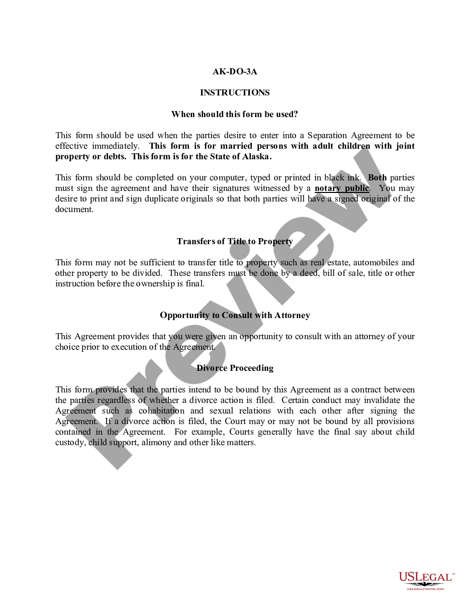 page 0 Marital Legal Separation and Property Settlement Agreement where Adult Children and Parties May have Joint Property or Debts and Effective Immediately preview