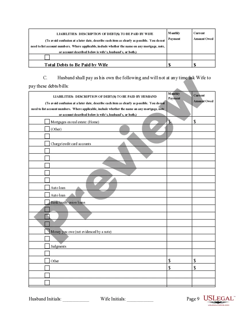Preview Marital Legal Separation and Property Settlement Agreement where Adult Children and Parties May have Joint Property or Debts and Effective Immediately