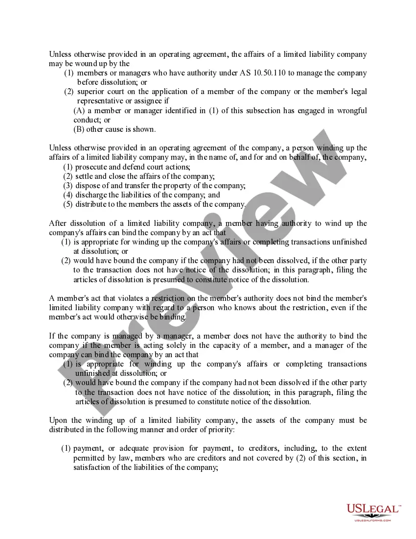Get Alaska Dissolution Package to Dissolve Limited Liability Company LLC Preview Alaska Dissolution Package to Dissolve Limited Liability Company LLC