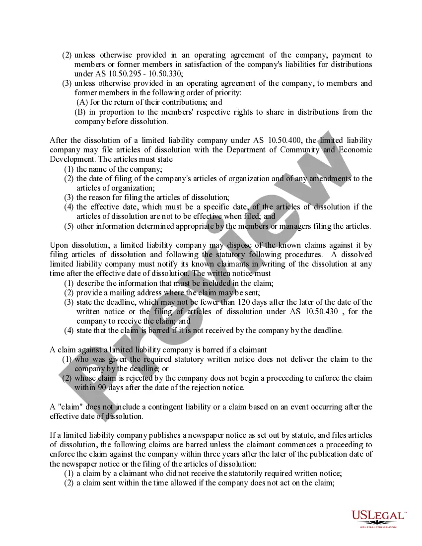 Get Alaska Dissolution Package to Dissolve Limited Liability Company LLC Preview Alaska Dissolution Package to Dissolve Limited Liability Company LLC
