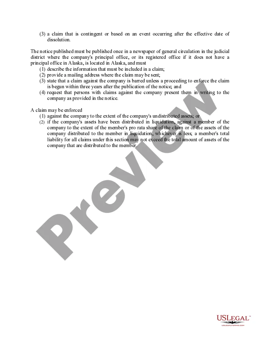 Get Alaska Dissolution Package to Dissolve Limited Liability Company LLC Preview Alaska Dissolution Package to Dissolve Limited Liability Company LLC