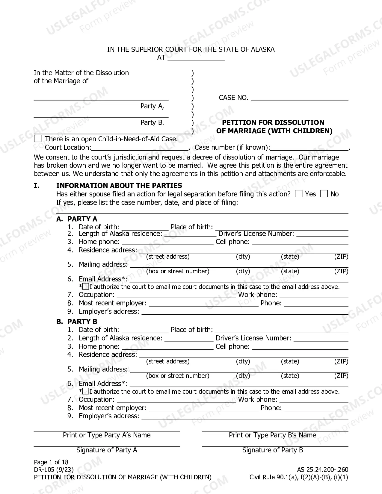 Preview Dissolution of Marriage Packet for Spouses Filing Together - With Minor Children