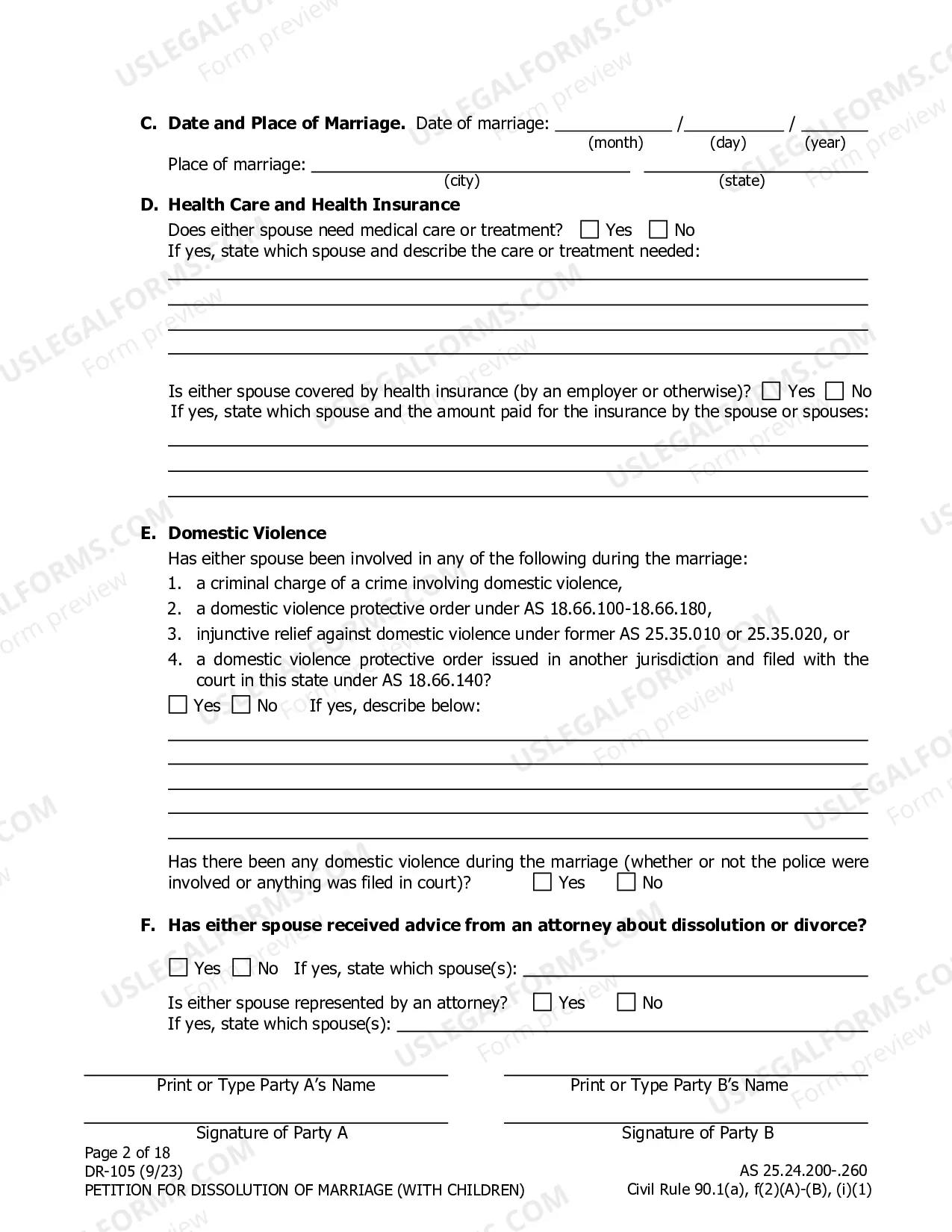 Preview Dissolution of Marriage Packet for Spouses Filing Together - With Minor Children