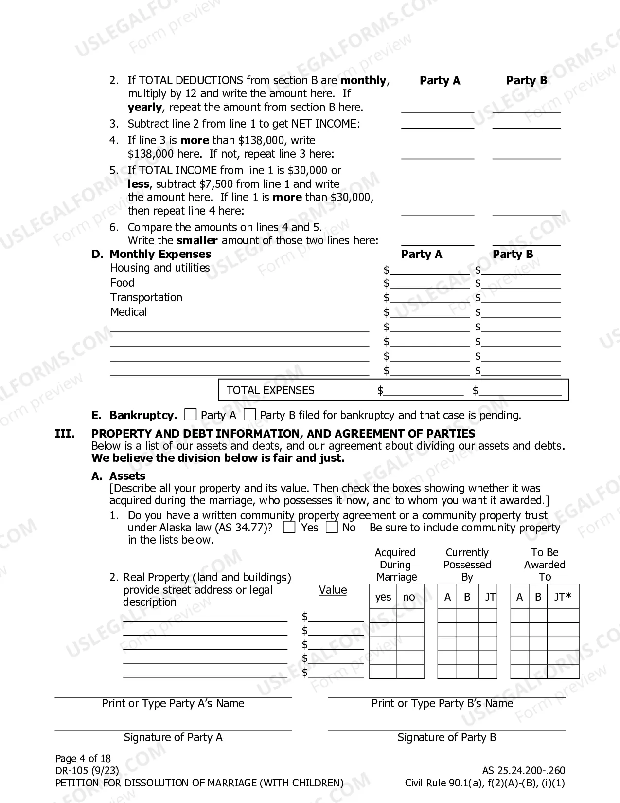 Preview Dissolution of Marriage Packet for Spouses Filing Together - With Minor Children