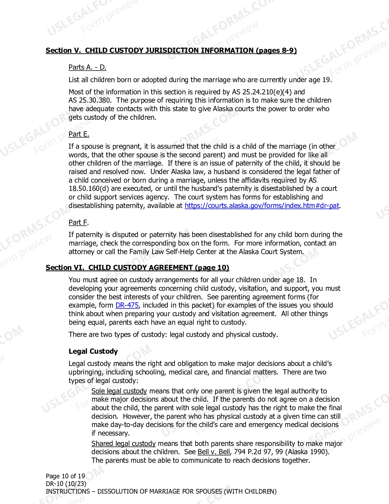 Preview Instructions for Dissolution of Marriage for Spouses Filing Together With Minor Children