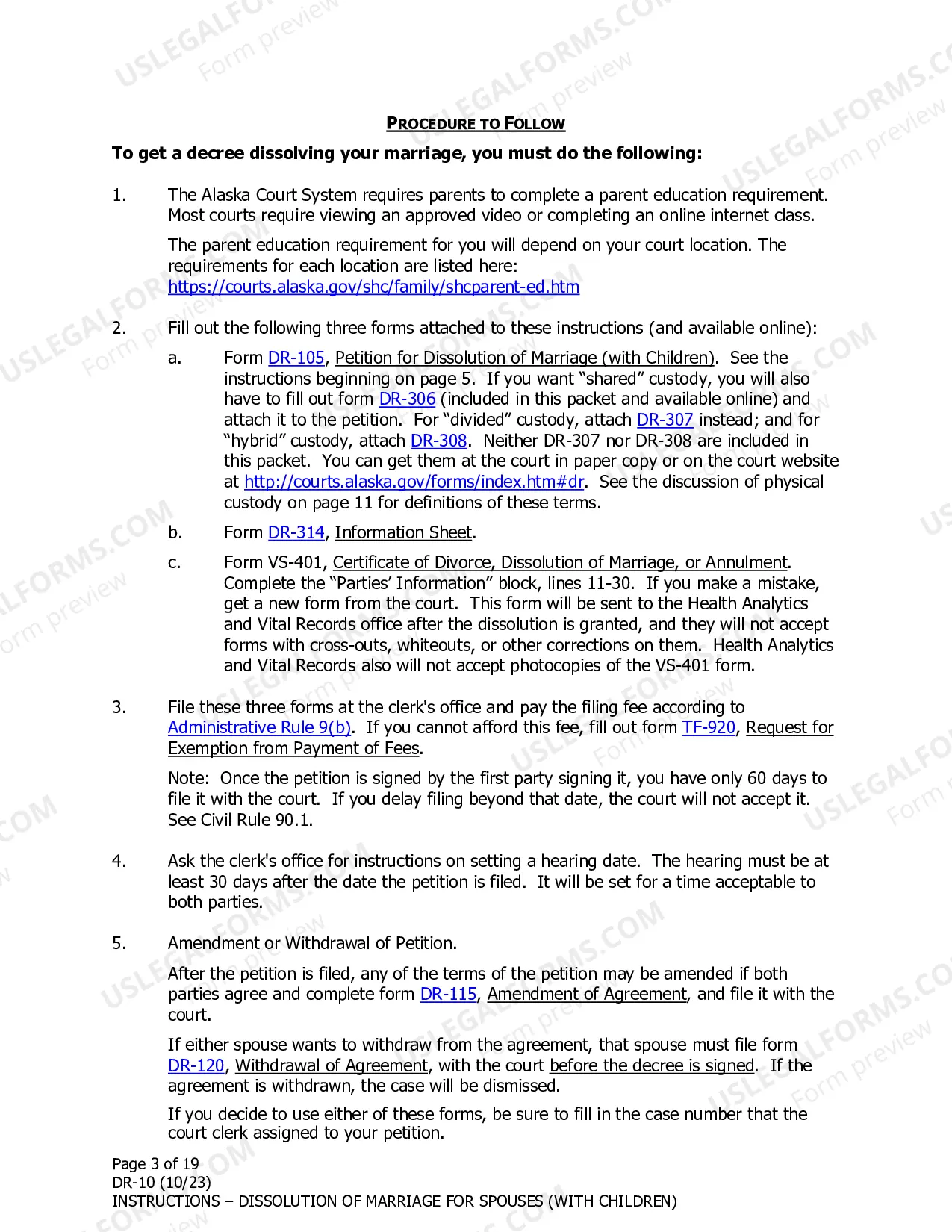Preview Instructions for Dissolution of Marriage for Spouses Filing Together With Minor Children