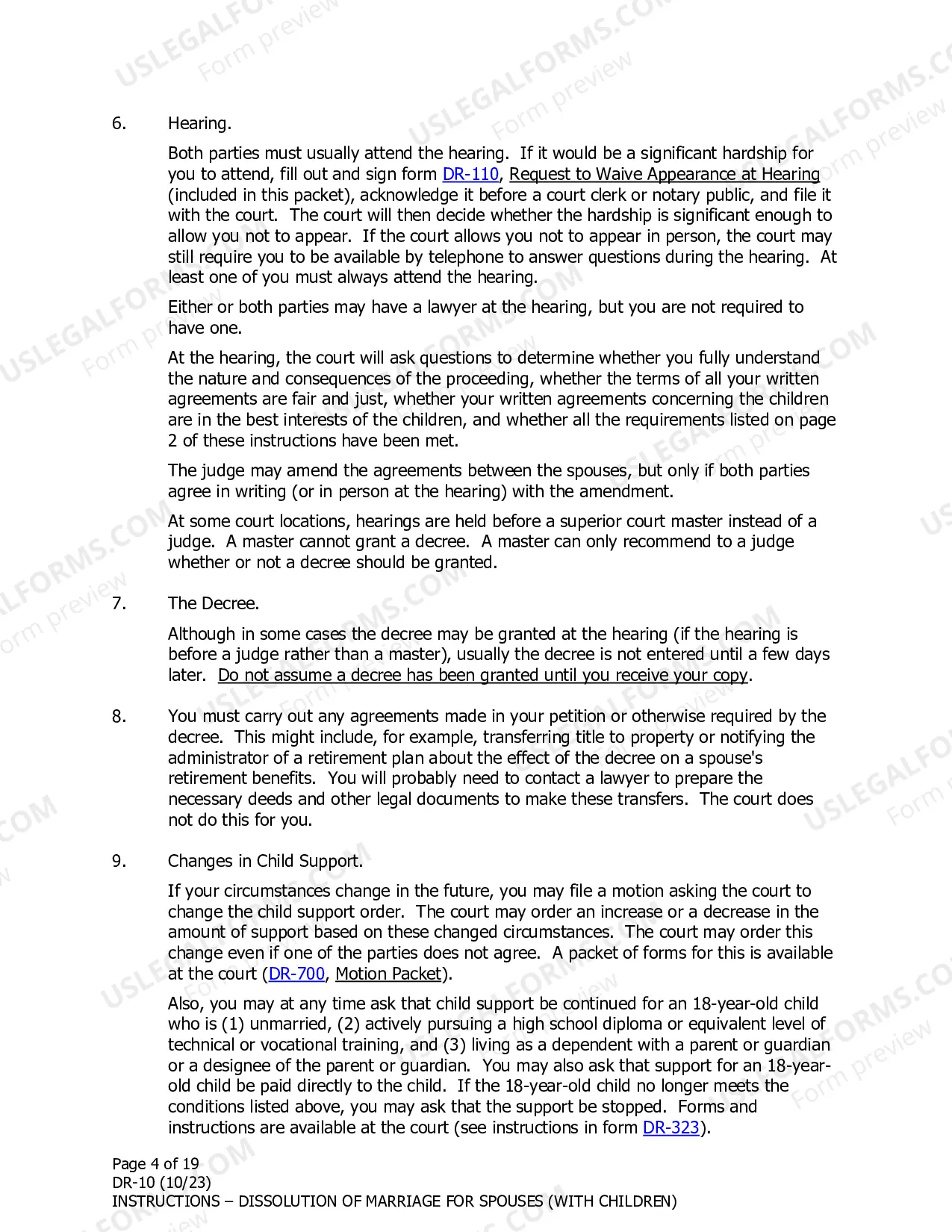 Preview Instructions for Dissolution of Marriage for Spouses Filing Together With Minor Children
