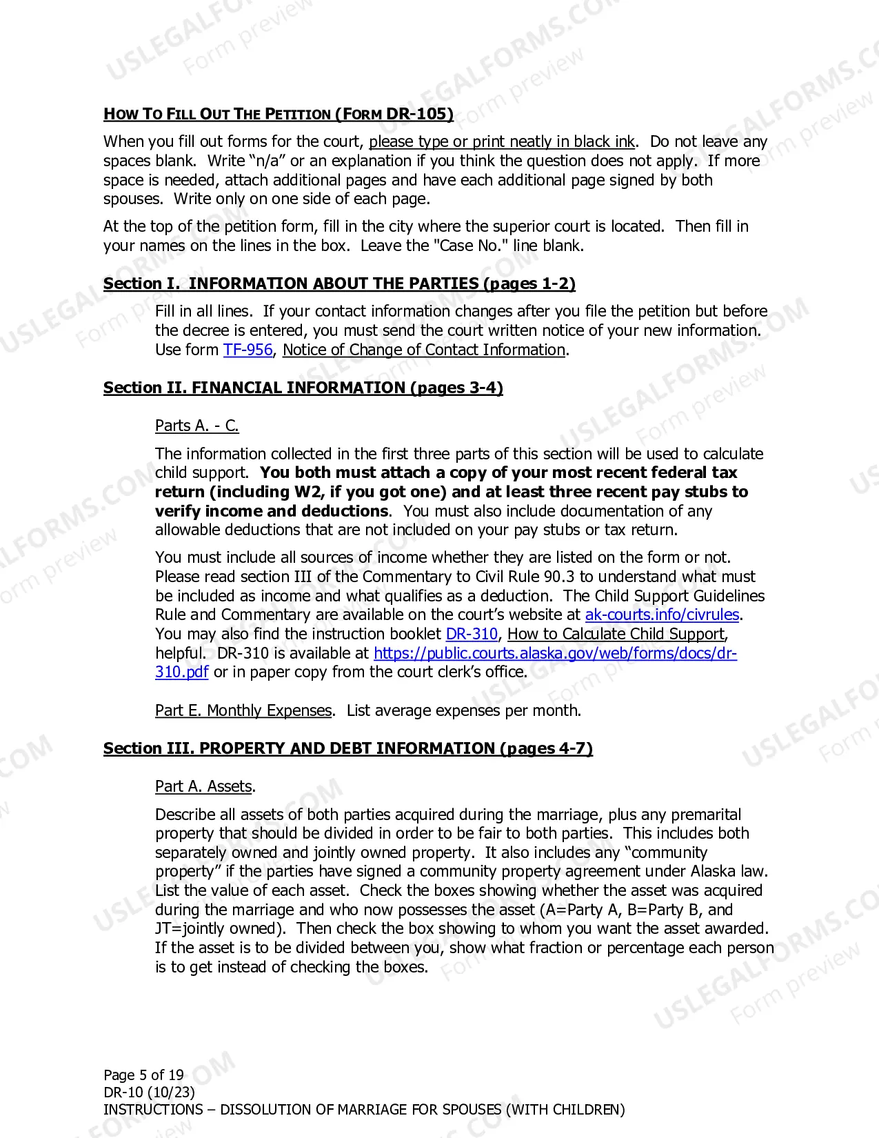 Preview Instructions for Dissolution of Marriage for Spouses Filing Together With Minor Children