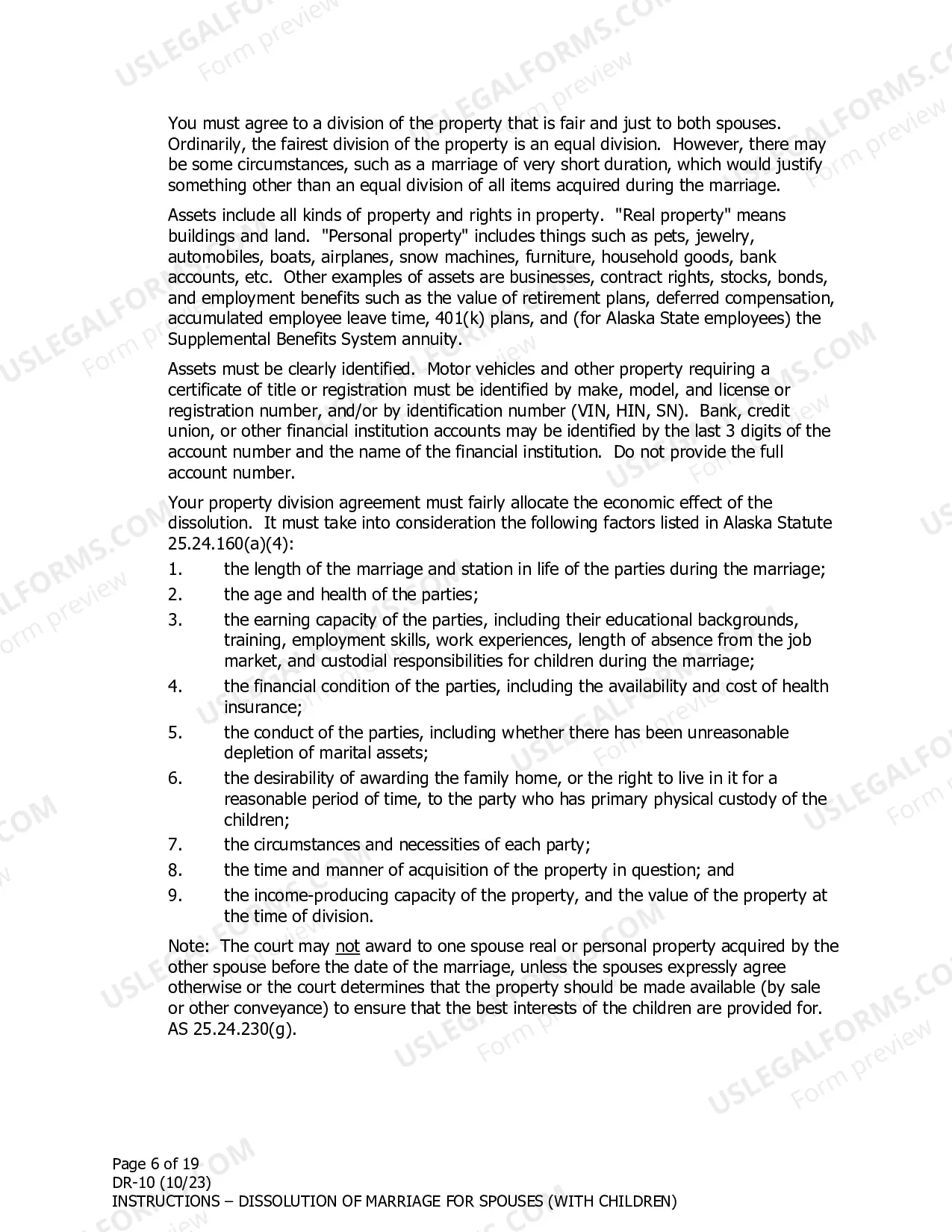 Preview Instructions for Dissolution of Marriage for Spouses Filing Together With Minor Children