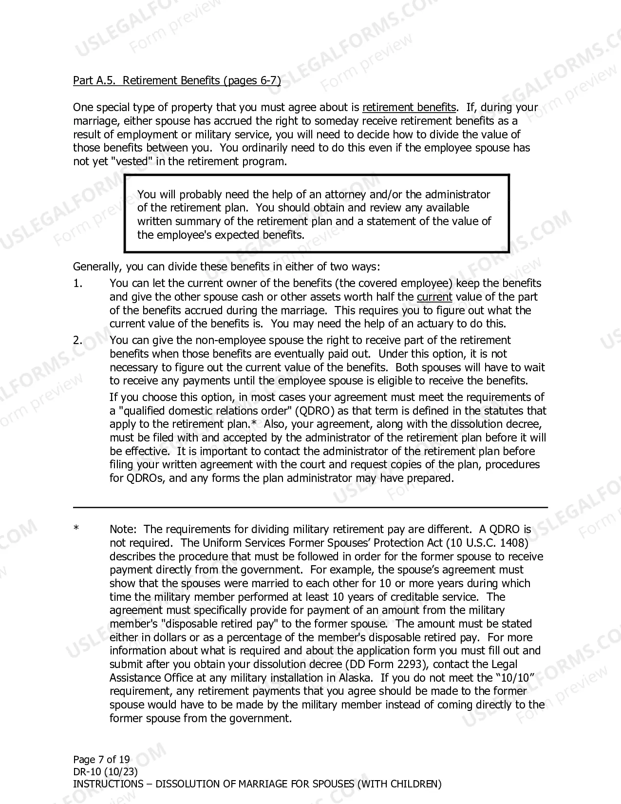 Preview Instructions for Dissolution of Marriage for Spouses Filing Together With Minor Children