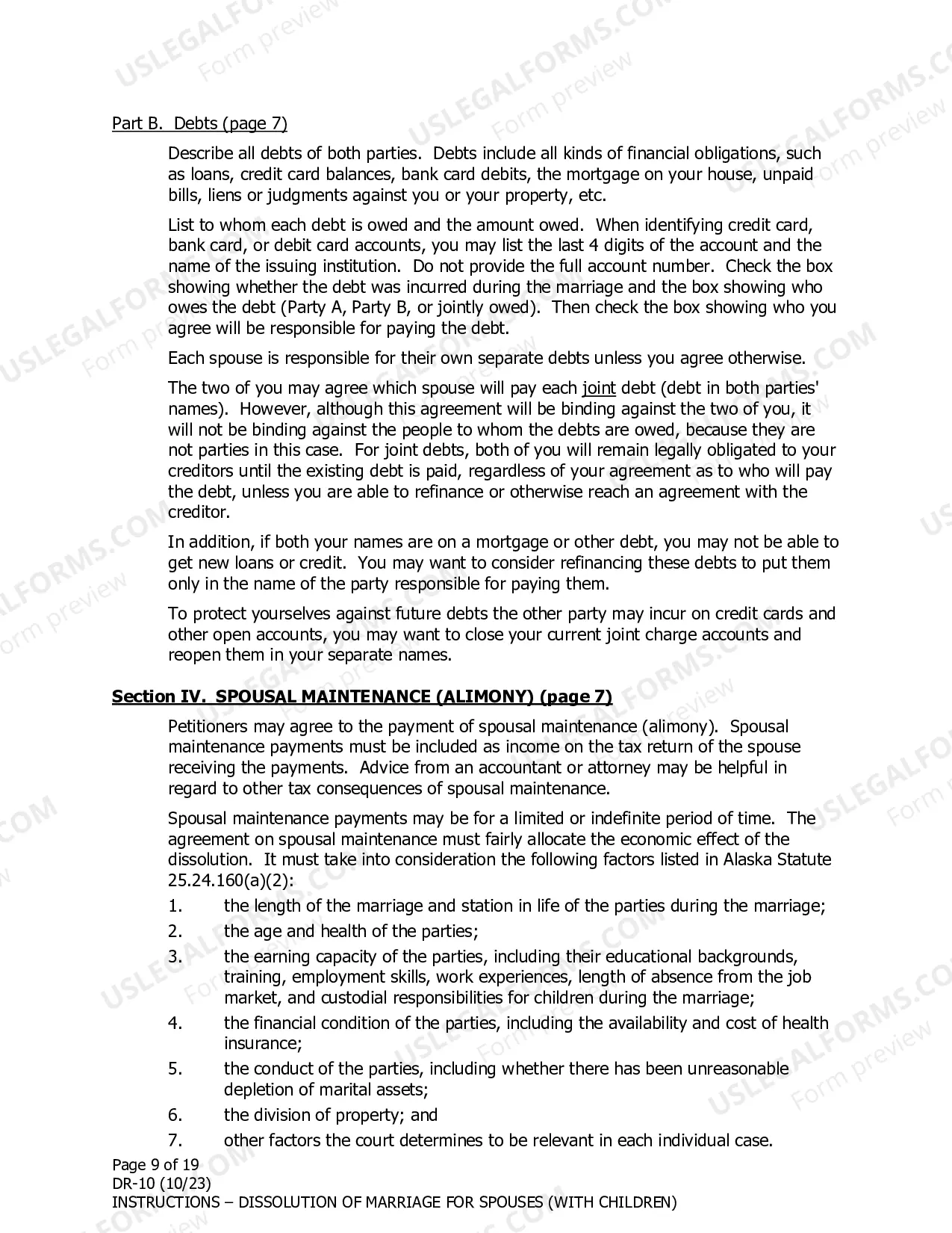 Preview Instructions for Dissolution of Marriage for Spouses Filing Together With Minor Children