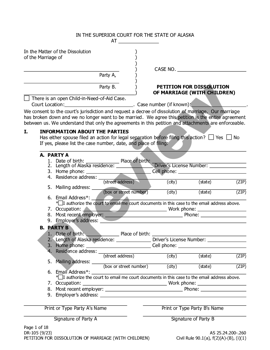 page 0 Petition for Dissolution of Marriage with Children (All locations other than Fairbanks) preview