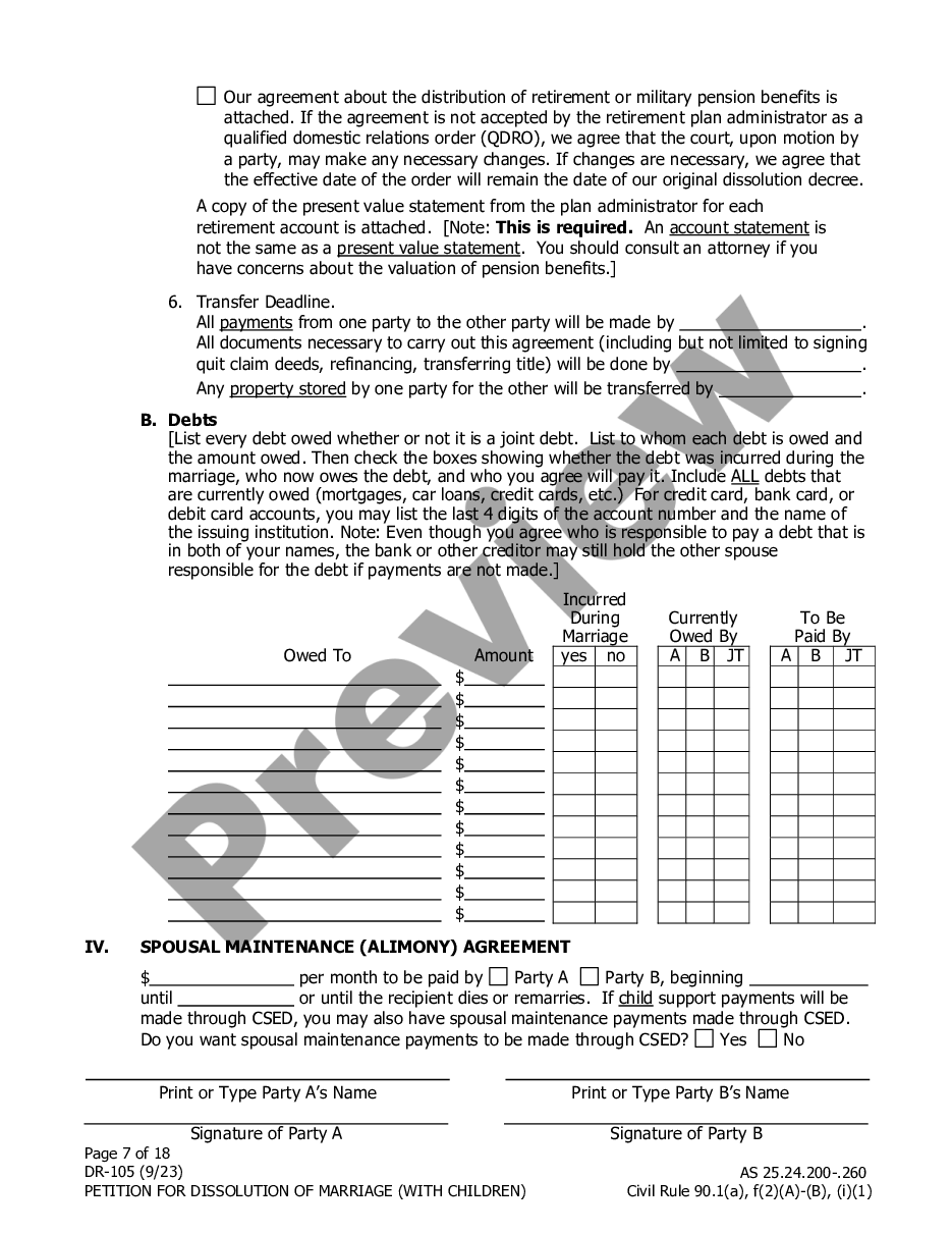 page 6 Petition for Dissolution of Marriage with Children (All locations other than Fairbanks) preview