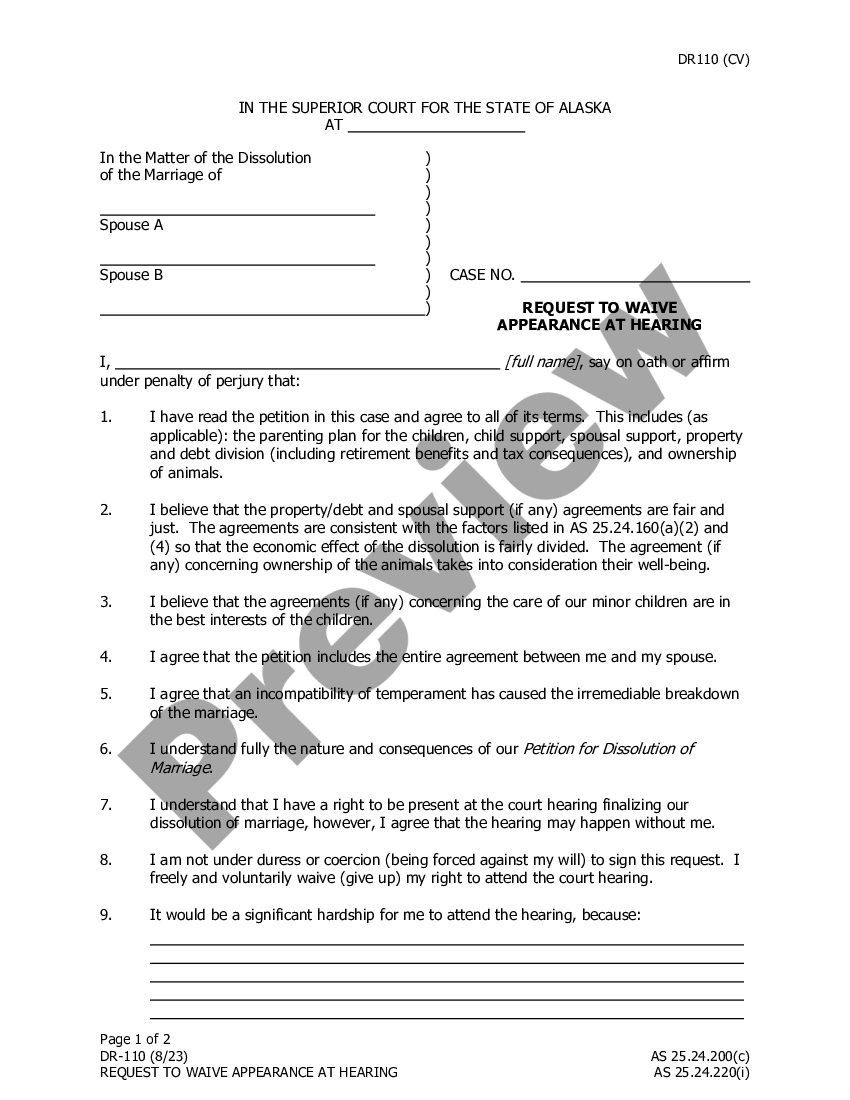 Waiver Of Appearance Divorce Form Without Consent Us Legal Forms 9089