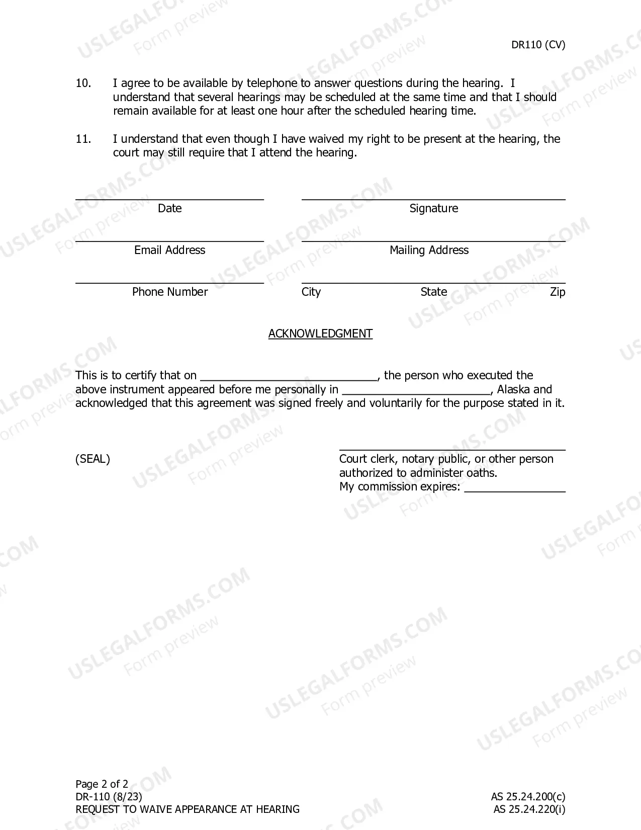 Preview Request to Waive Appearance at Hearing