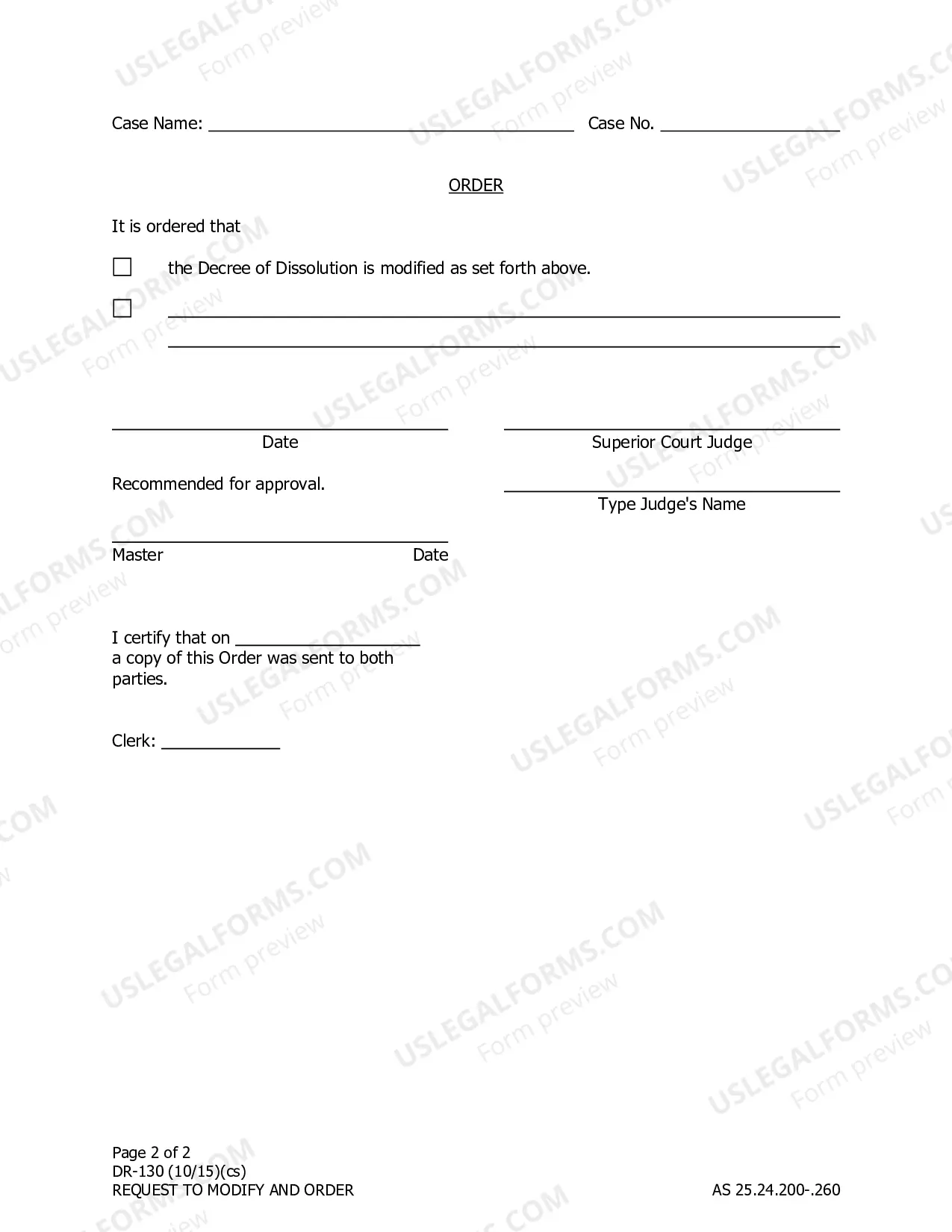 Preview Request to Modify or Amend Decree of Dissolution and Order
