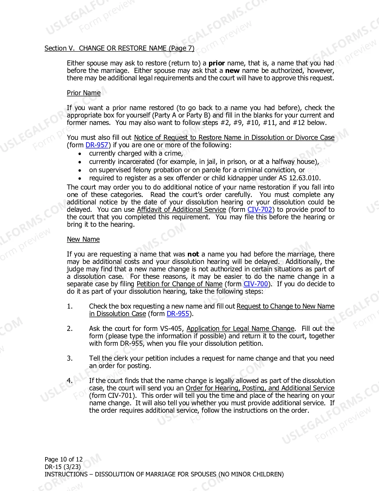 Preview Instructions for Dissolution of Marriage for Spouses Filing Together When There are No Minor Children