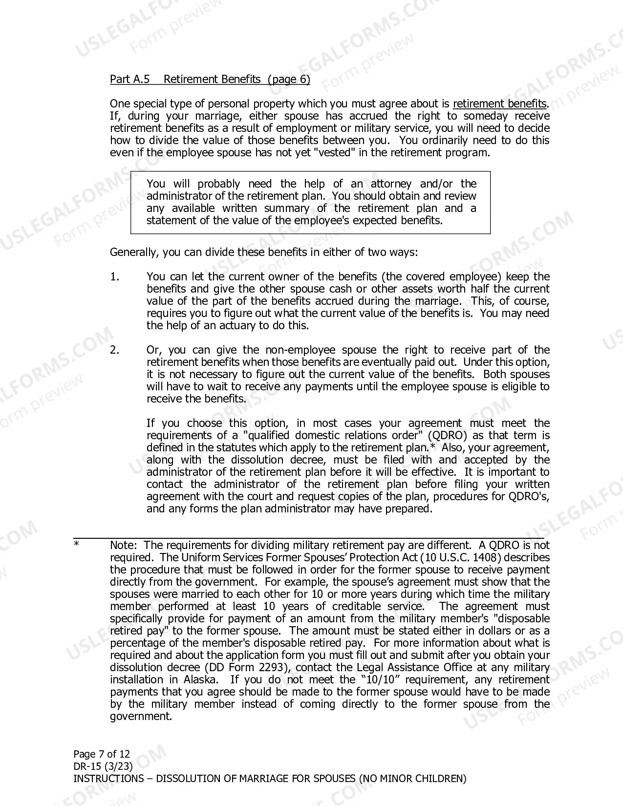 Preview Instructions for Dissolution of Marriage for Spouses Filing Together When There are No Minor Children