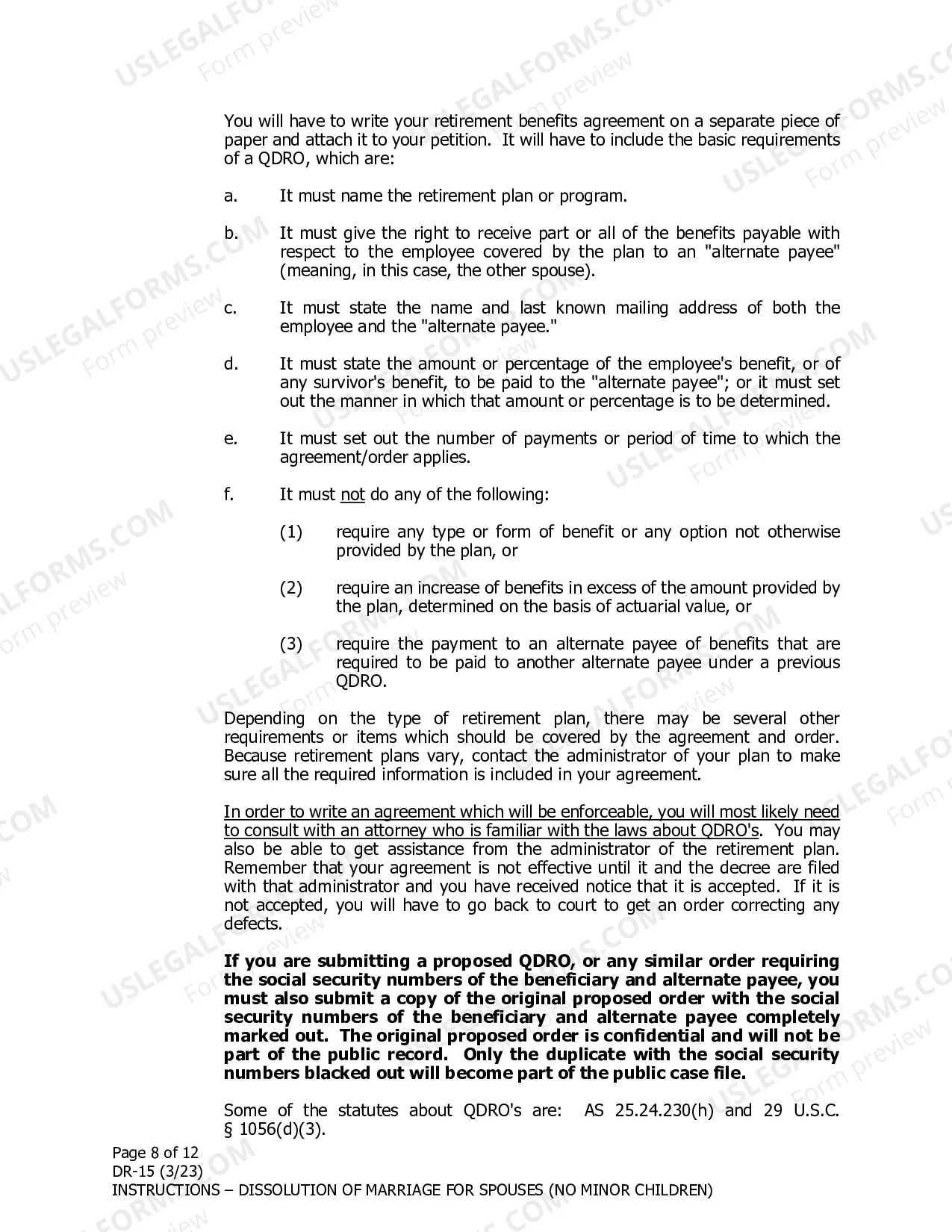 Preview Instructions for Dissolution of Marriage for Spouses Filing Together When There are No Minor Children