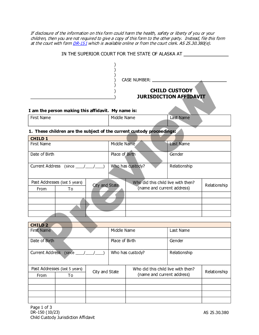 Uniform Child Custody Jurisdiction Act Affidavit Form Us Legal Forms